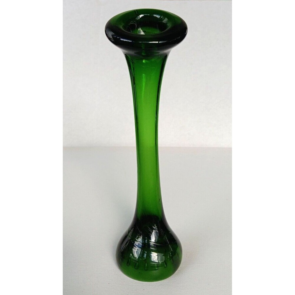 Swedish Aseda Glasbruk Art Glass  Green Calla Lily Shaped Vase Bullicante MCM